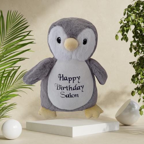 Large Personalised Plush Penguin – Custom Embroidery