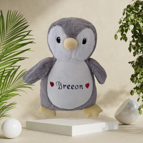 Large Personalised Plush Penguin – Custom Embroidery