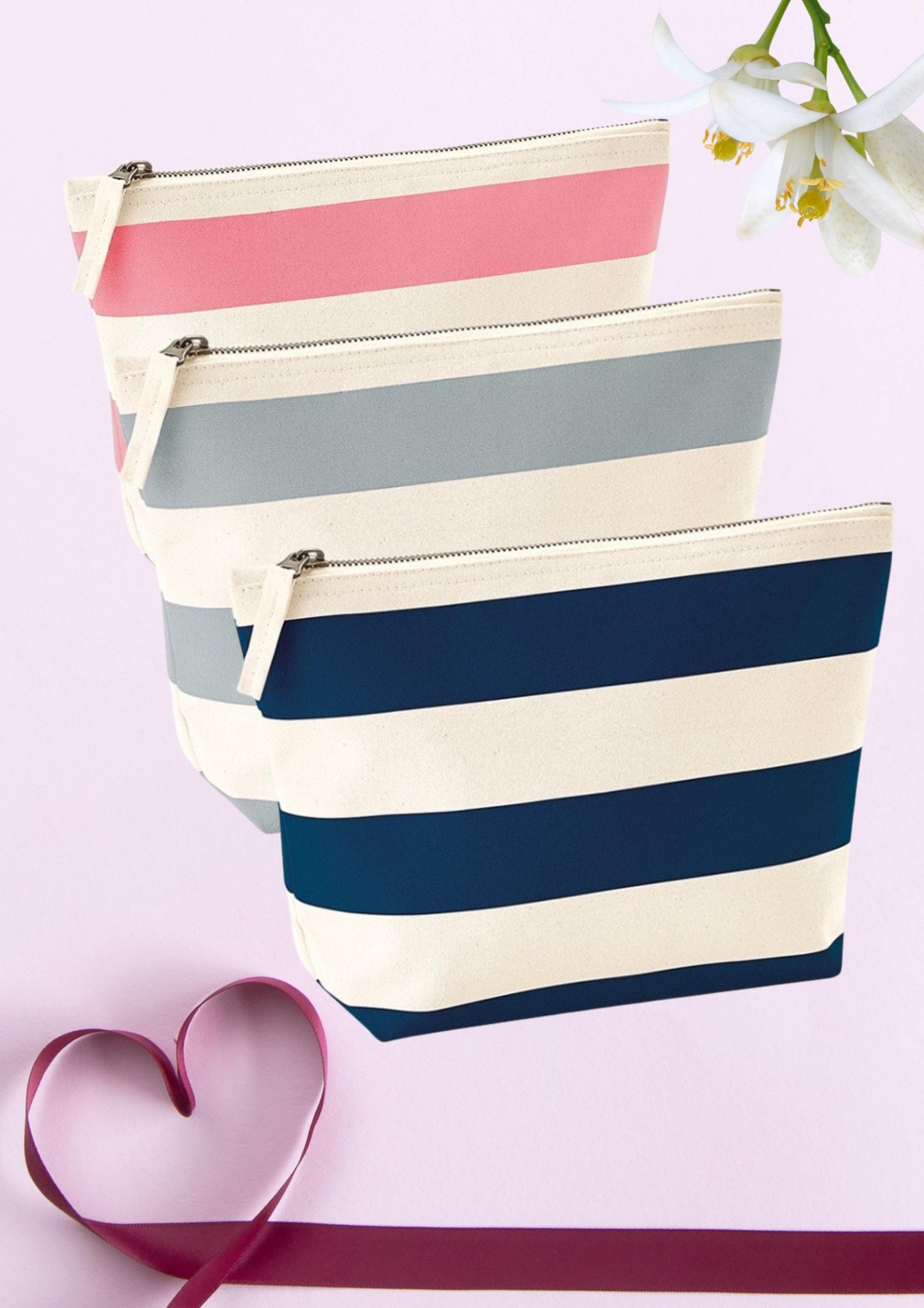 Personalized Nautical Stripe Canvas Accessory Bag – Custom Embroidered Toiletry & Travel Pouch with Name or Initials