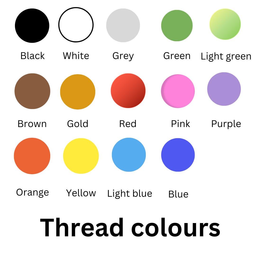 Color swatches labeled with names of various colors on a white background